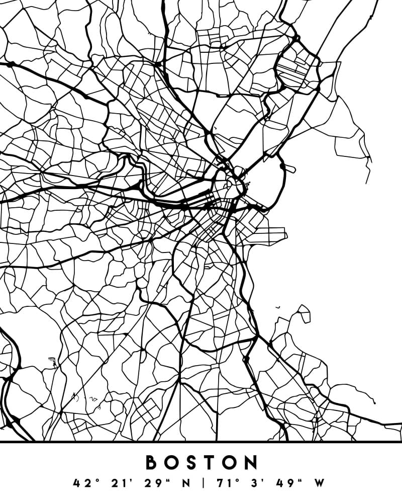 Minimalist Boston City Map by Emiliano Deificus — canvas wall art