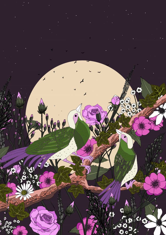 Enchanted Night Birds by Nicholas — canvas wall art