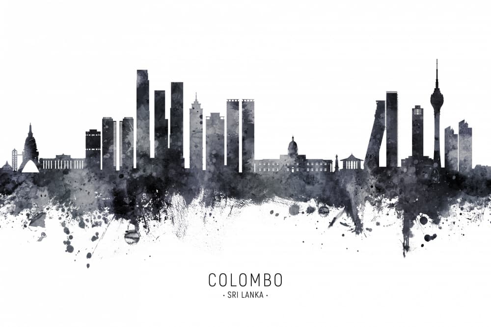 Colombo Watercolor Skyline by Michael Tompsett — canvas wall art
