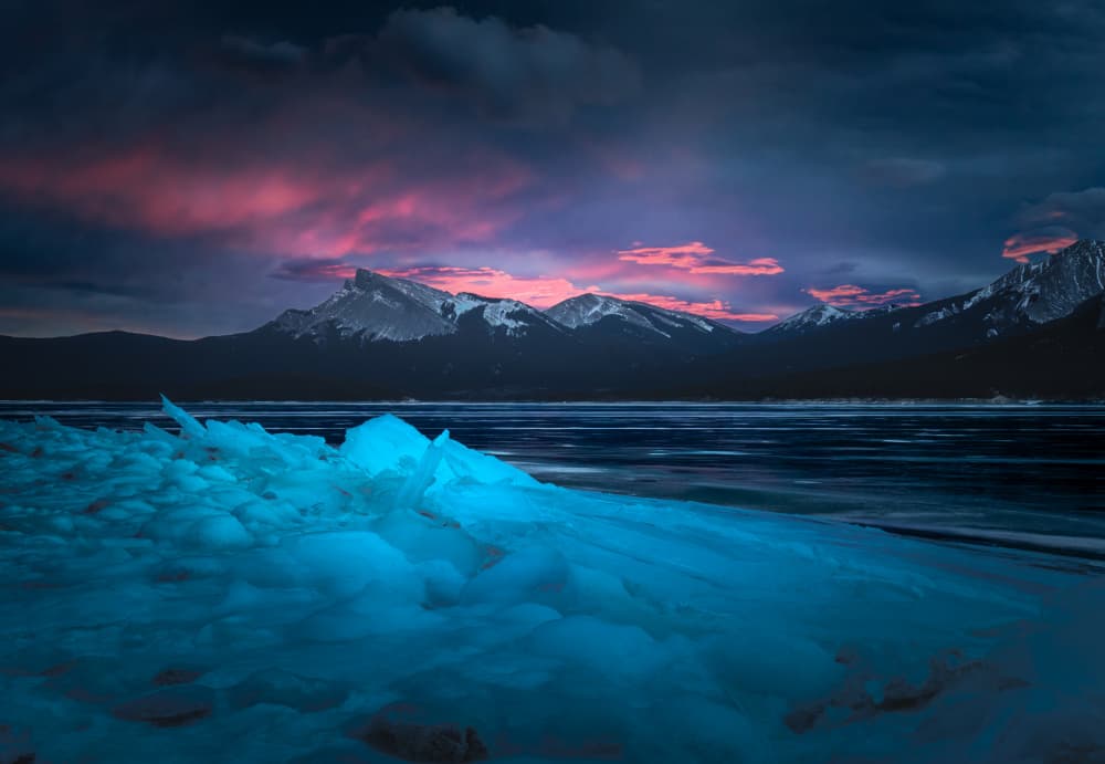 Icy Lake Sunset Peaks by Bing Li — canvas wall art