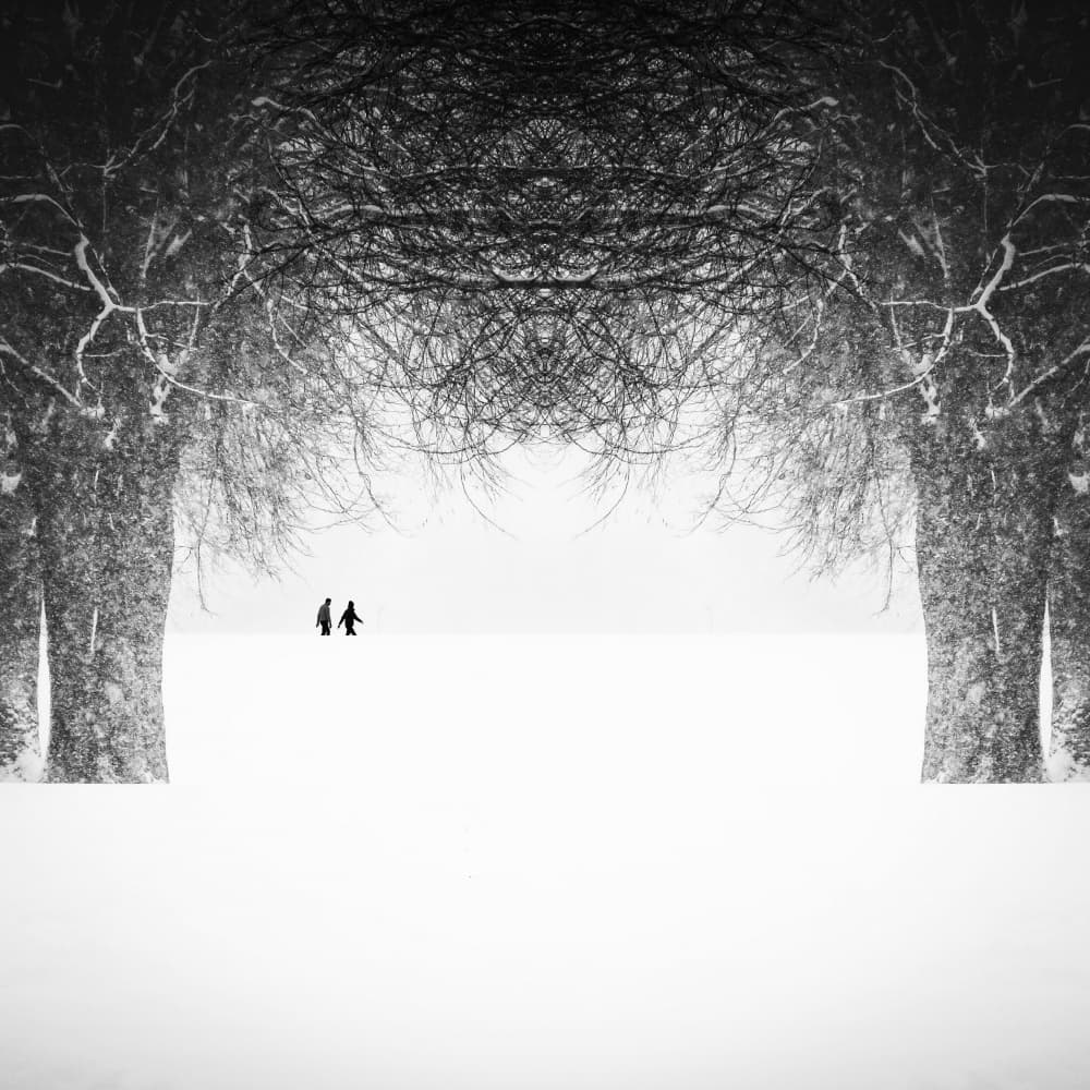 Two People Winter Walk by Renate Wasinger — canvas wall art