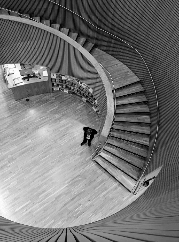 Modern Library Staircase by Elizabeth Allen — canvas wall art