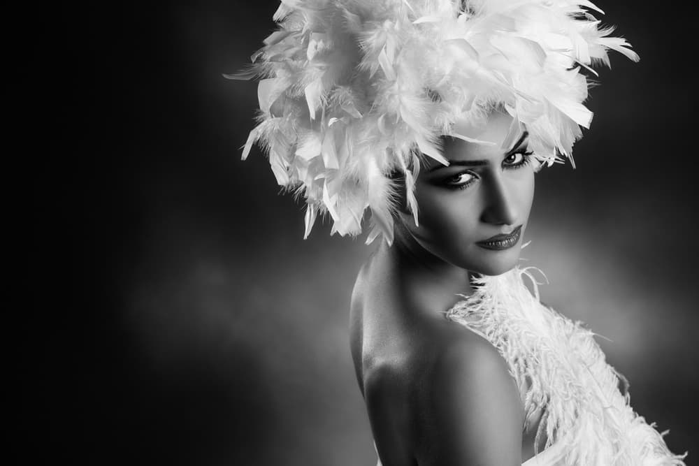 Feathered Glamour Portrait by Peppe Tambè — canvas wall art