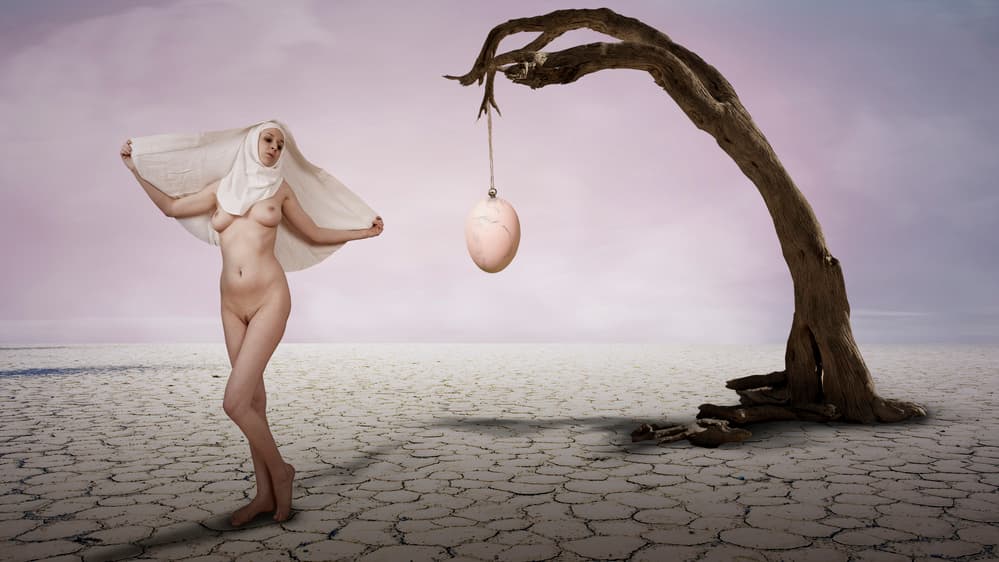 Surreal Desert Nun Egg by Christine von Diepenbroek — canvas wall art
