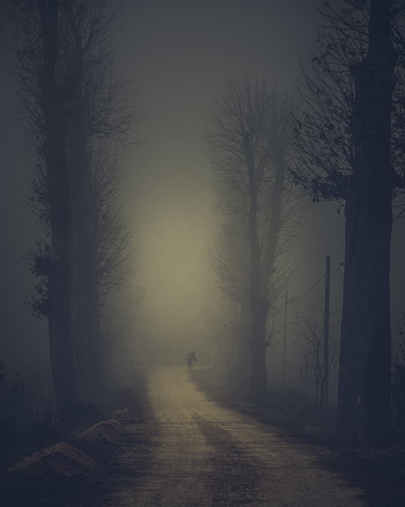 Misty Road Solitary Figure by Andrea Fraccaroli — canvas wall art