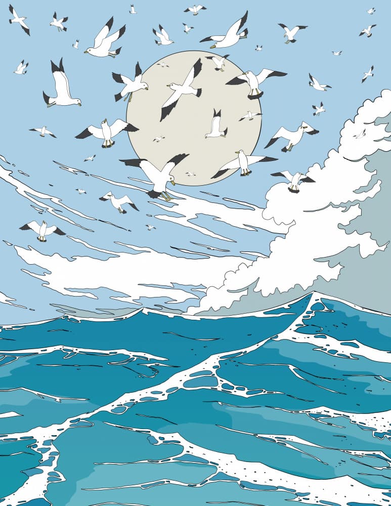 Gulls Soaring Ocean Moon by Nicholas — canvas wall art