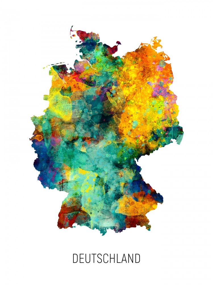 Deutschland Watercolor Map by Michael Tompsett — canvas wall art