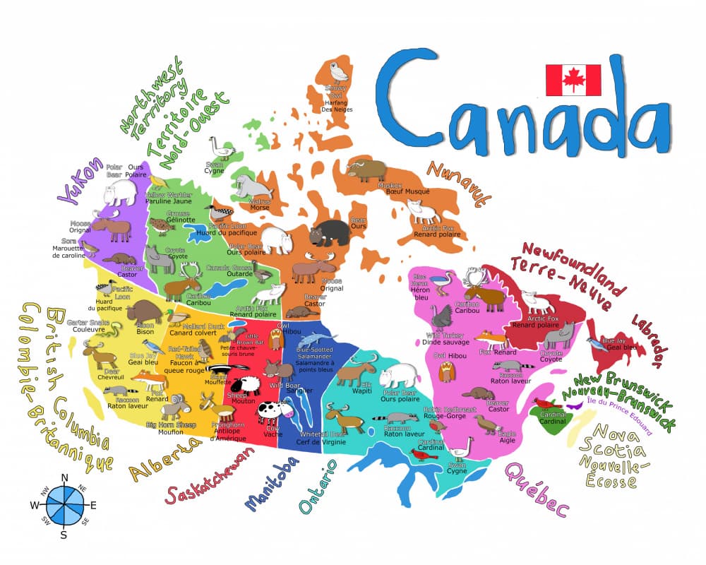 Canada Animal Map by Carla Daly — canvas wall art