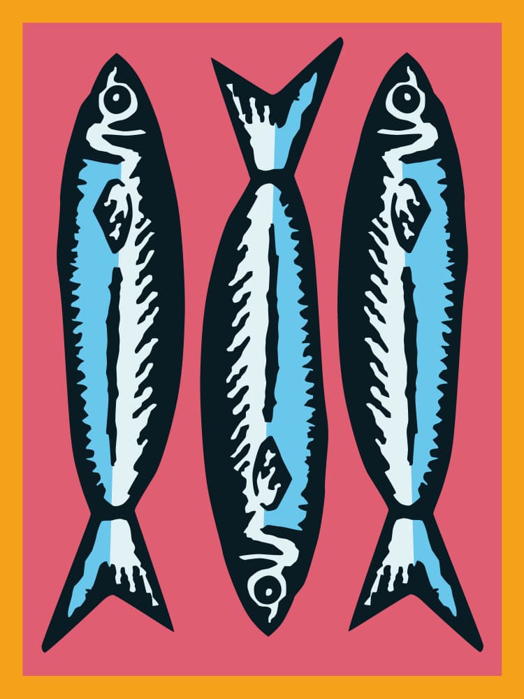 Three Blue Sardines by WallChart Art Studio — canvas wall art