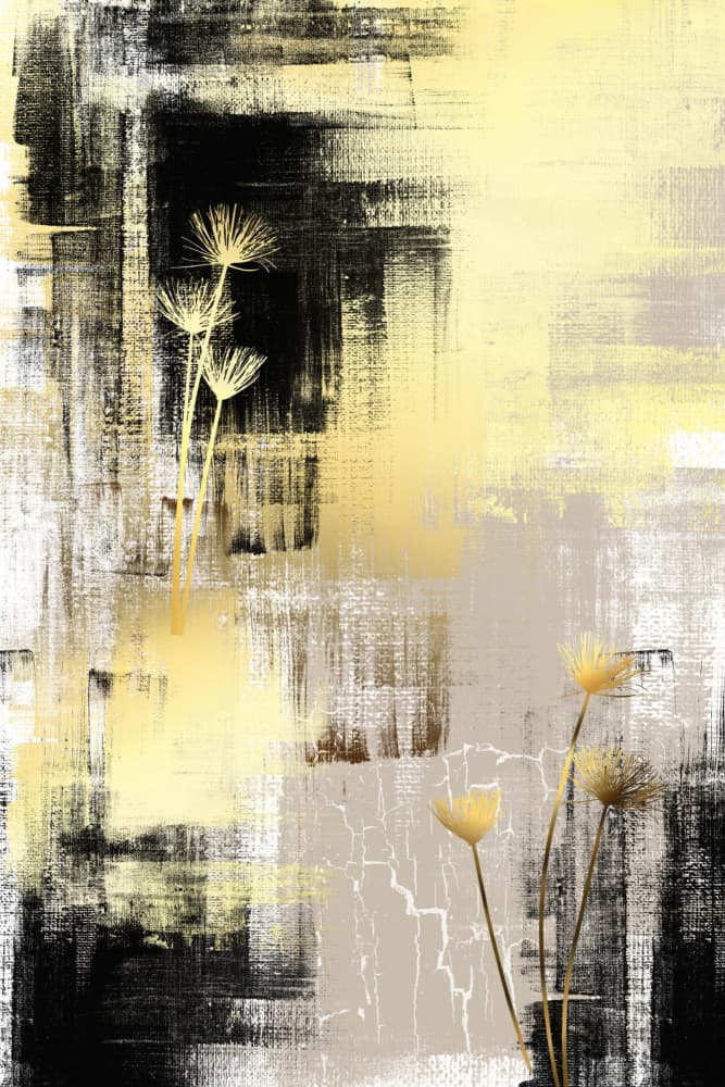 Black Gold Abstract Floral by Sally Ann Moss — canvas wall art