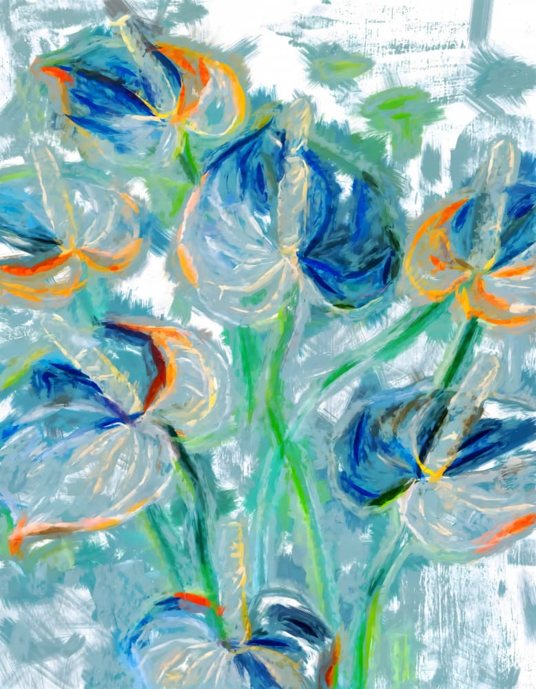 Painterly Blue Flowers by Uma Gokhale — canvas wall art