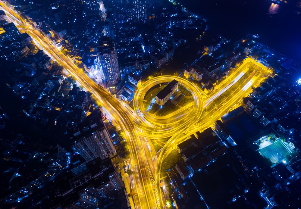 Night City Interchange by Yumian Deng — canvas wall art