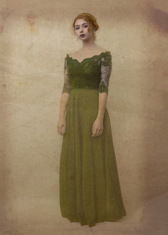 Elegant Woman Olive Dress by Joanna Ras — canvas wall art