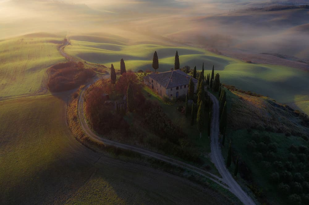 Misty Tuscan Farmhouse by Jure Kravanja — canvas wall art
