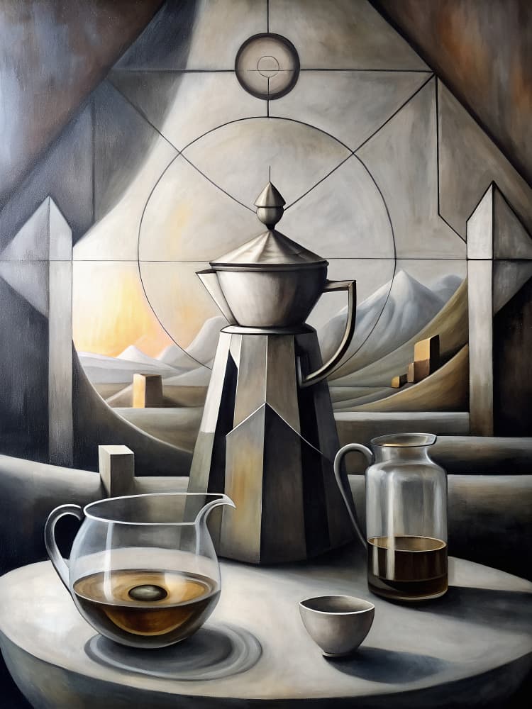 Geometric Coffee Still Life by Miguel Bruzual — canvas wall art