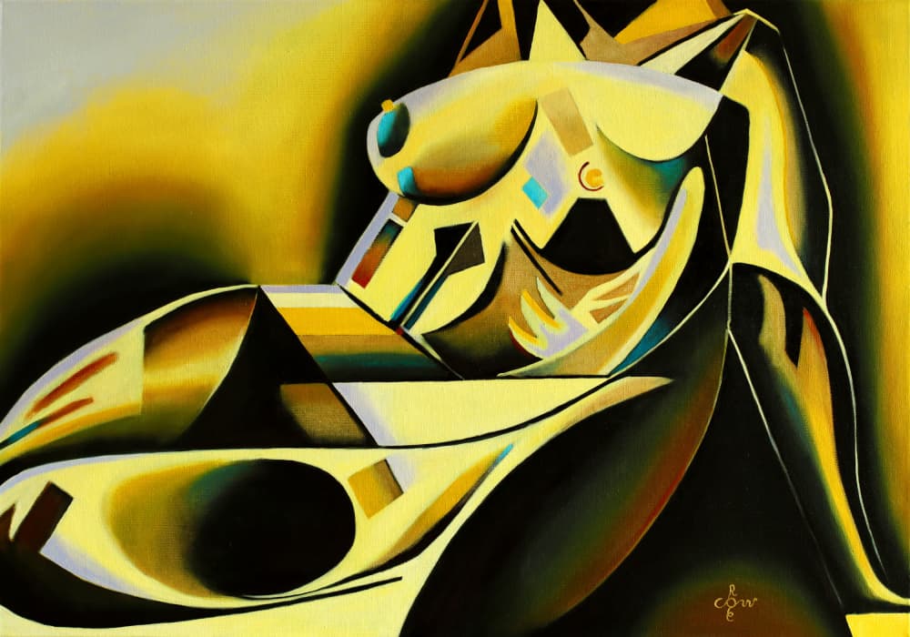 Golden Reclining Nude by Corné Akkers — canvas wall art