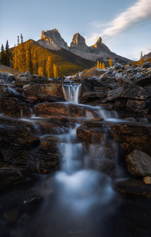 Golden Peaks Waterfall by Steve Zhang — canvas wall art