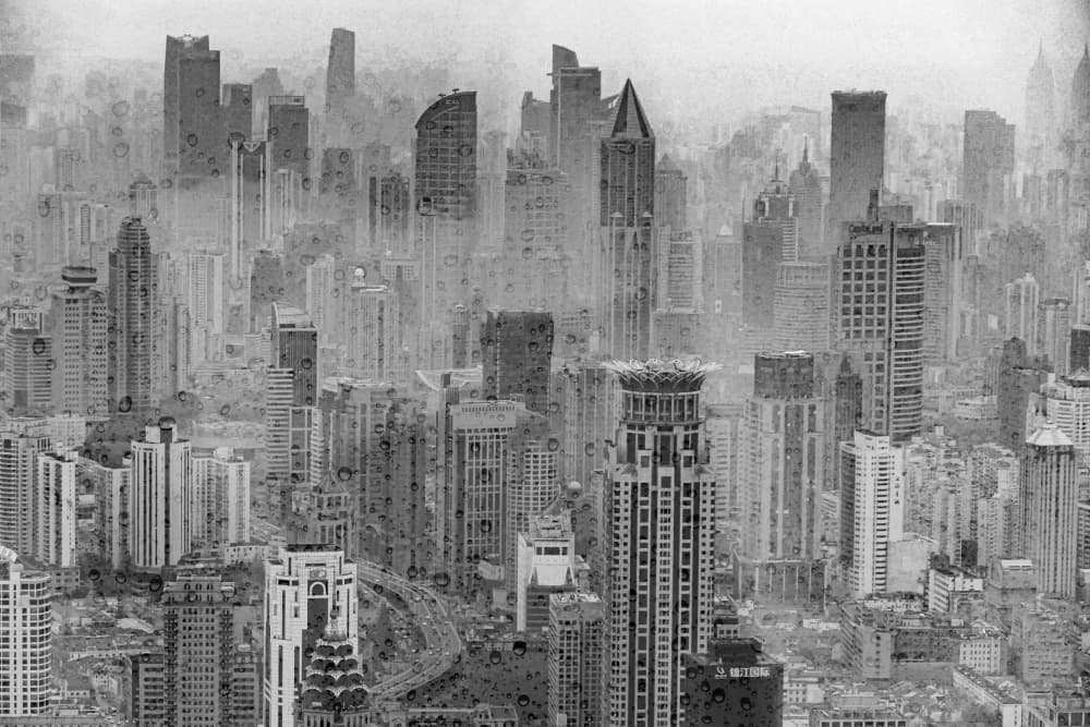 Monochrome Urban Skyline by Erik Schottstaedt — canvas wall art