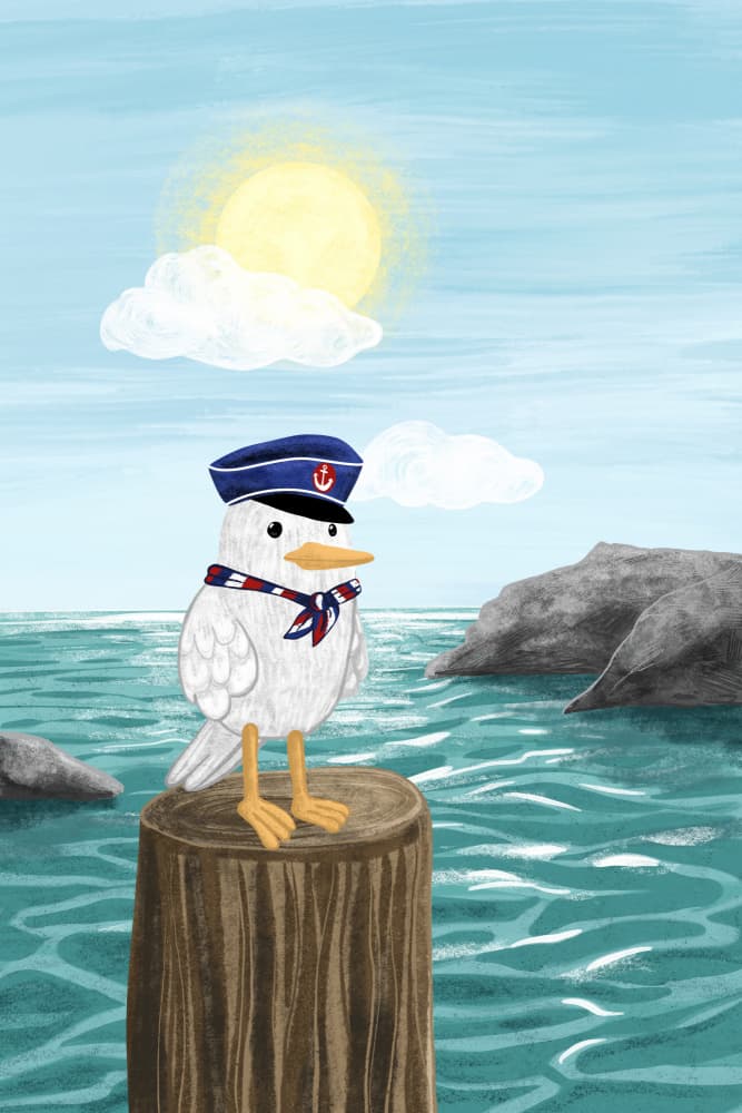 Whimsical Sailor Bird by EMELIEmaria — canvas wall art