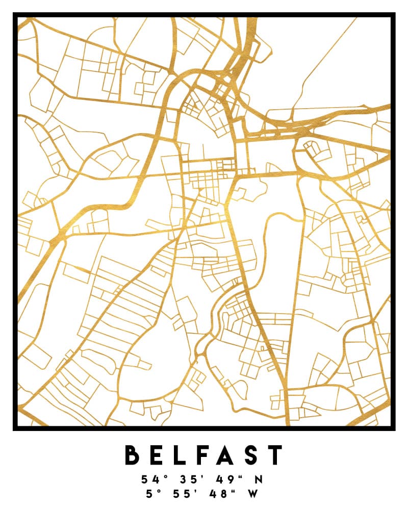 Golden Belfast City Map by Emiliano Deificus — canvas wall art