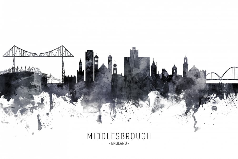 Middlesbrough England Skyline by Michael Tompsett — canvas wall art