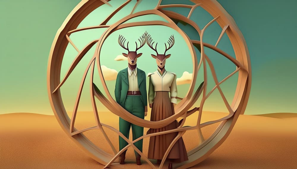 Whimsical Desert Deer Pair by engin akyurt — canvas wall art