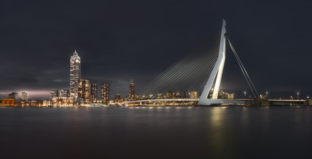 Erasmus Bridge Night City by Manuel Ponce Luque — canvas wall art