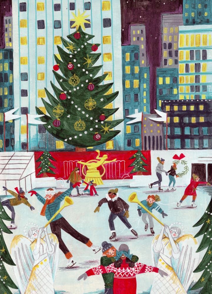 Ice skating at Rockefeller center Christmas by Caroline Bonne Müller — canvas wall art