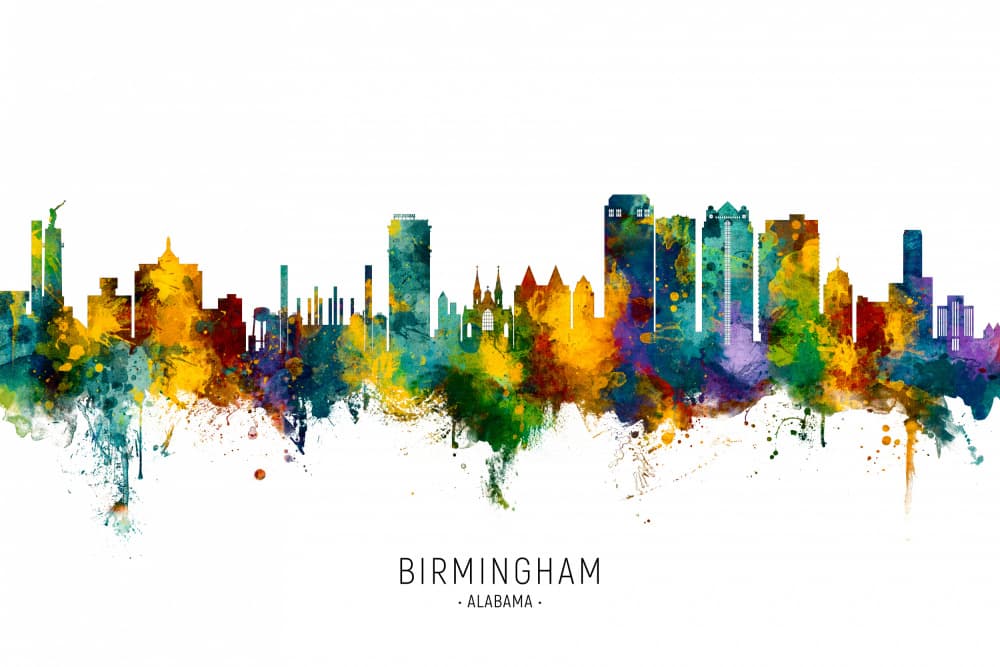 Colorful Birmingham Skyline by Michael Tompsett — canvas wall art