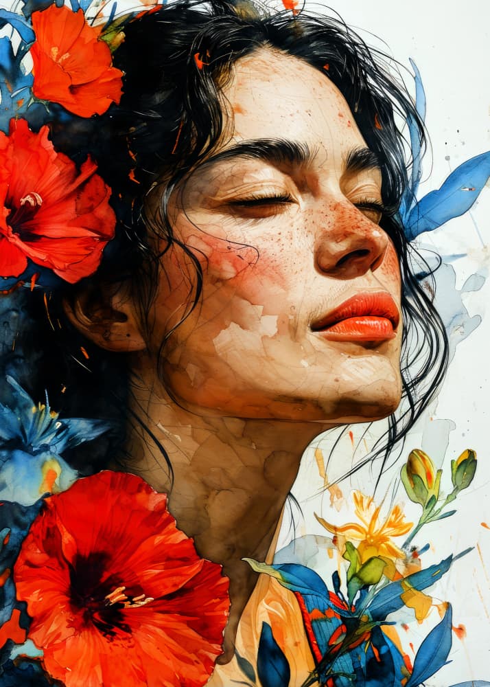 Serene Floral Portrait by Justyna Jaszke — canvas wall art