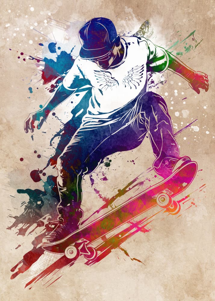 Vibrant Skateboard Action by Justyna Jaszke — canvas wall art