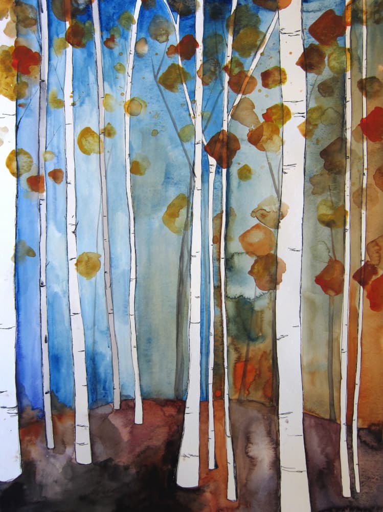 Fall Birches Blue Sky by Christine Lindstrom — canvas wall art