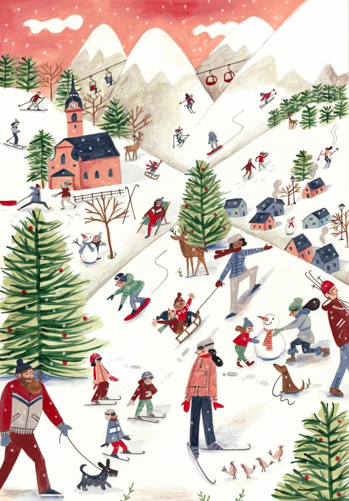 Mountain landscape with houses in the snow Christmas by Caroline Bonne Müller — canvas wall art