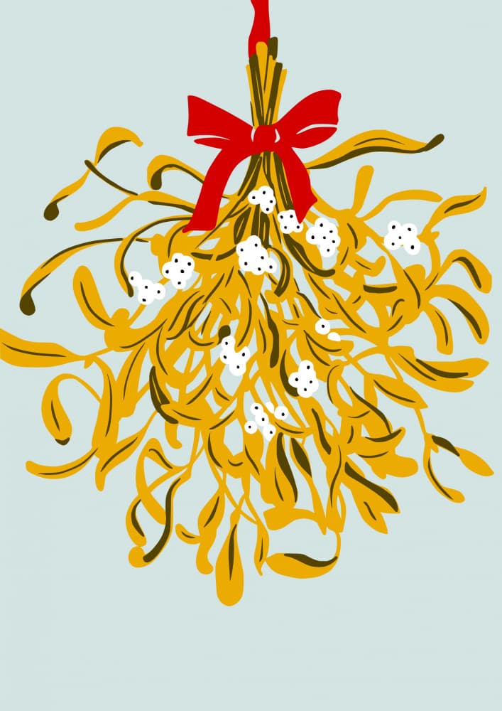 Festive Golden Mistletoe by Annick — canvas wall art