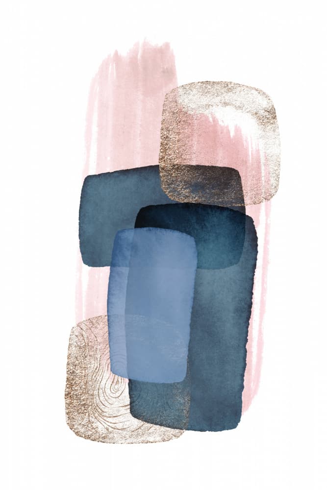 Abstract Blue Gold Shapes by Sally Ann Moss — canvas wall art