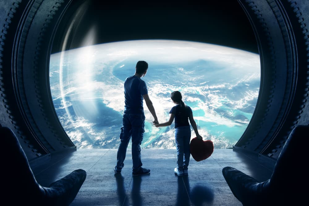 Father Daughter Space View by Sergey Parishkov — canvas wall art