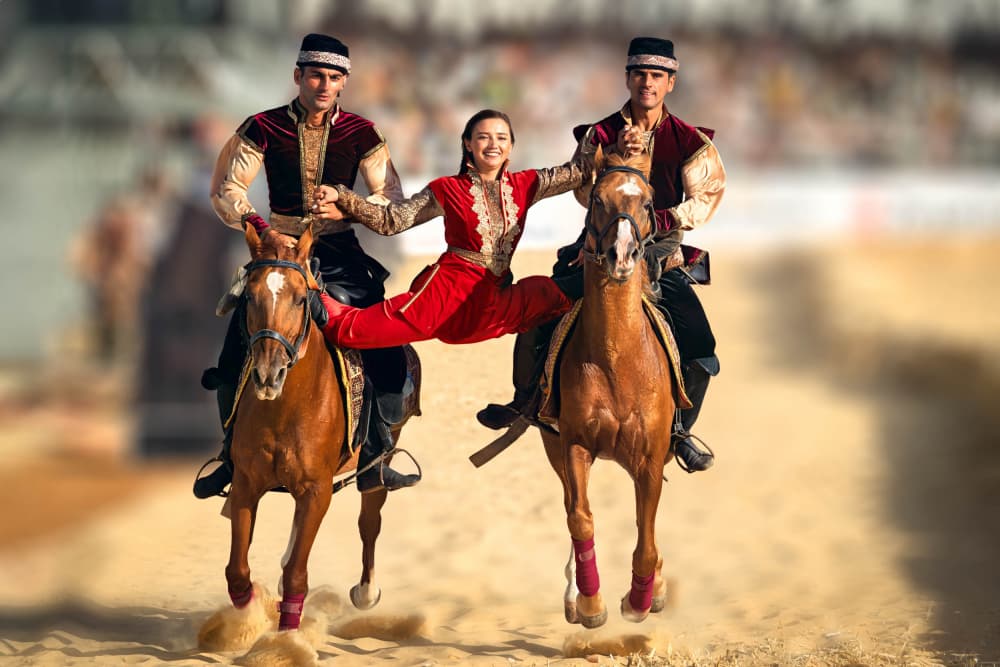 Daring Horse Acrobats by Mustafa Sahin — canvas wall art