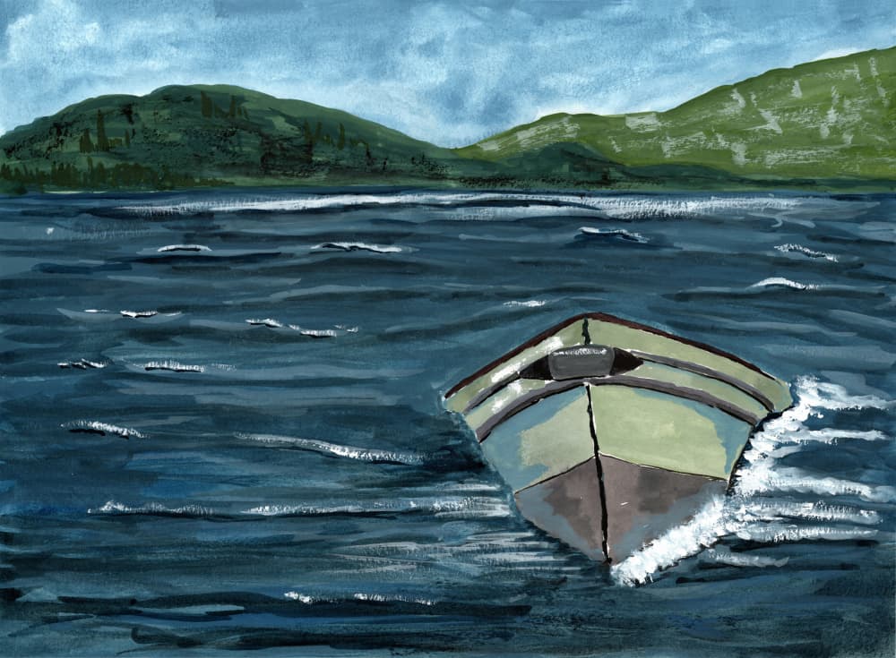 Mountain Lake Boat by Jasmine Goodwin — canvas wall art