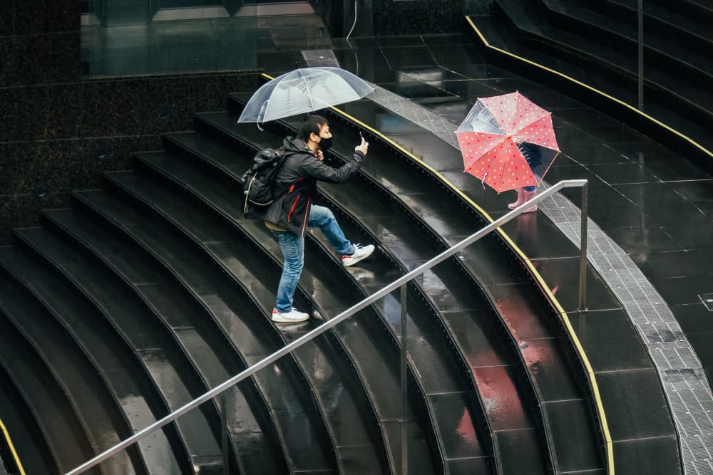 Rainy Urban Steps by Haruyo Sakamoto — canvas wall art