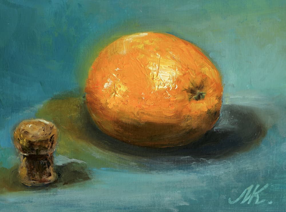 Orange and Cork Still Life by Marina Kozyr — canvas wall art