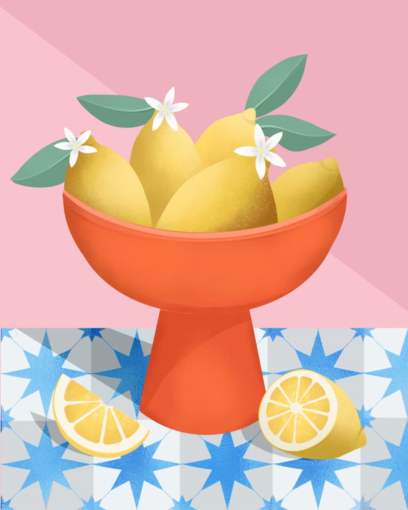 Lemons in a Red Pedestal Bowl by Petra Lizde — canvas wall art