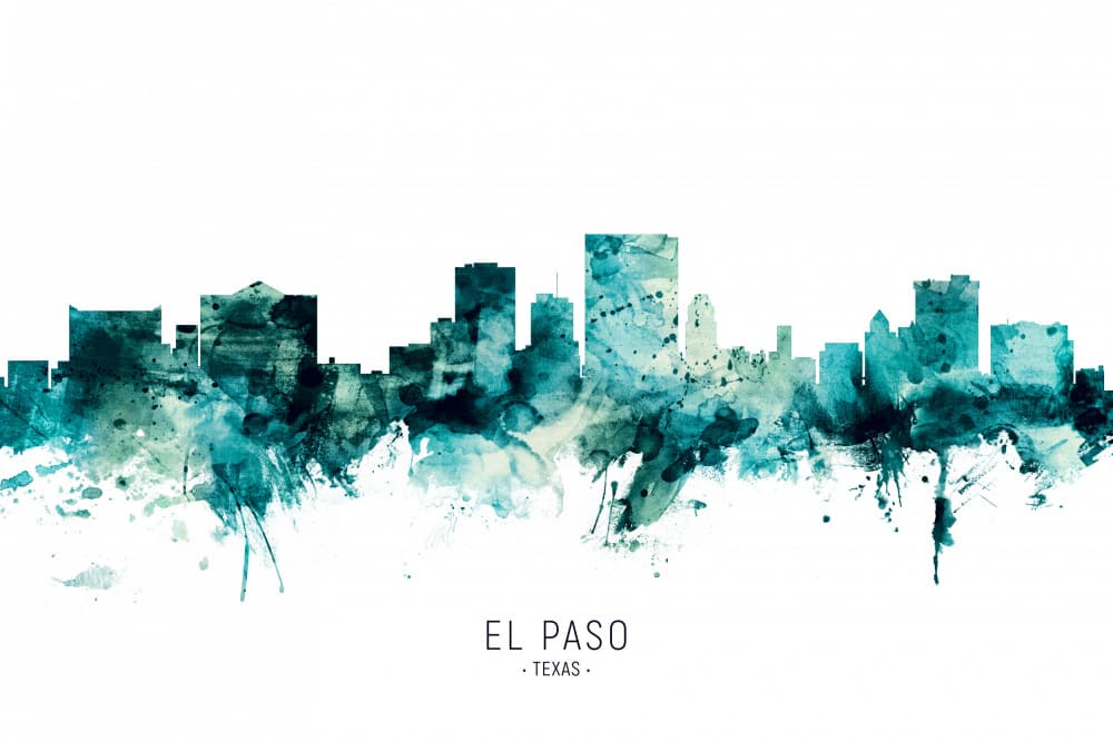 El Paso Watercolor Skyline by Michael Tompsett — canvas wall art