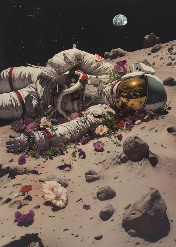 Astronaut's Cosmic Bloom by Nicebleed — canvas wall art