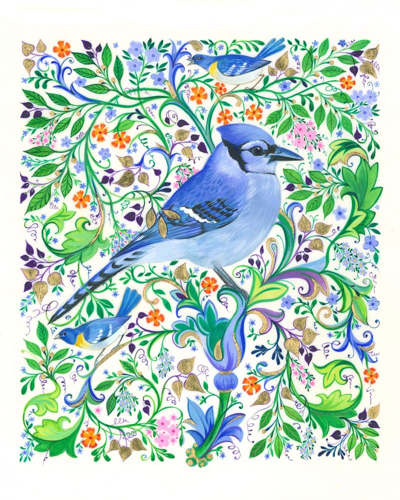 Floral Blue jay by Isabelle Brent — canvas wall art