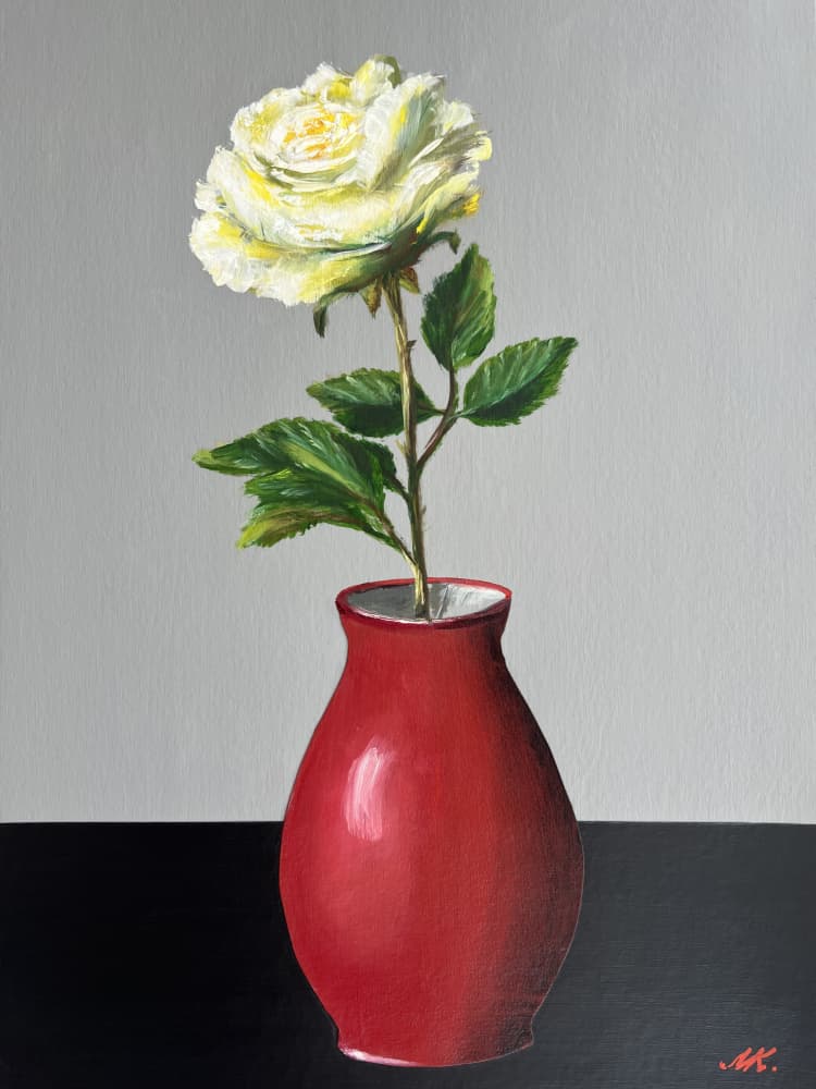 White Rose in Red Vase by Marina Kozyr — canvas wall art