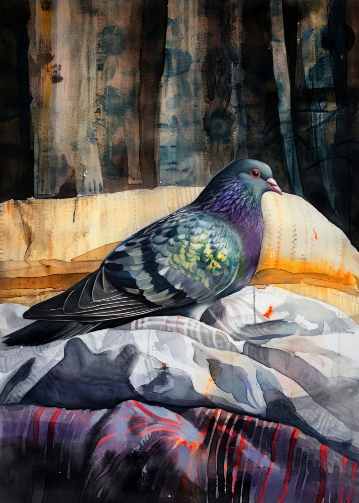 Colorful Urban Pigeon by Justyna Jaszke — canvas wall art