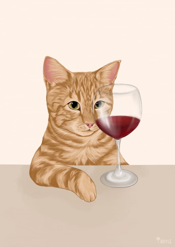 Ginger Cat Red Wine by Tara Royle — canvas wall art