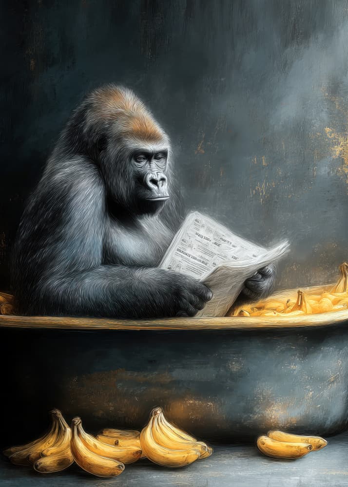 Thoughtful Gorilla Bathtime by Justyna Jaszke — canvas wall art
