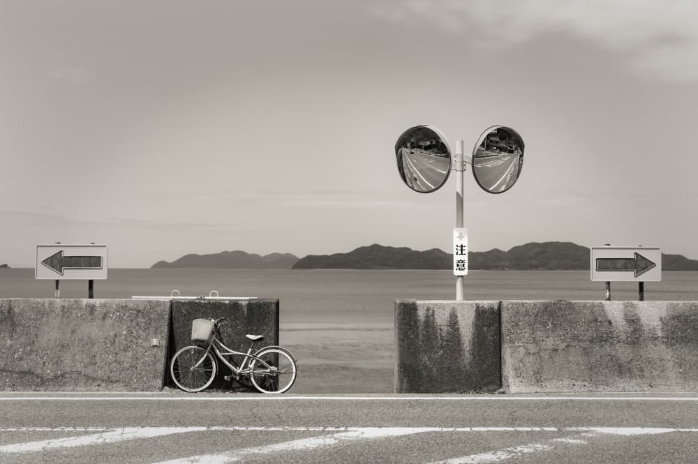 Seaside Bicycle Reflection by Sunao Isotani — canvas wall art