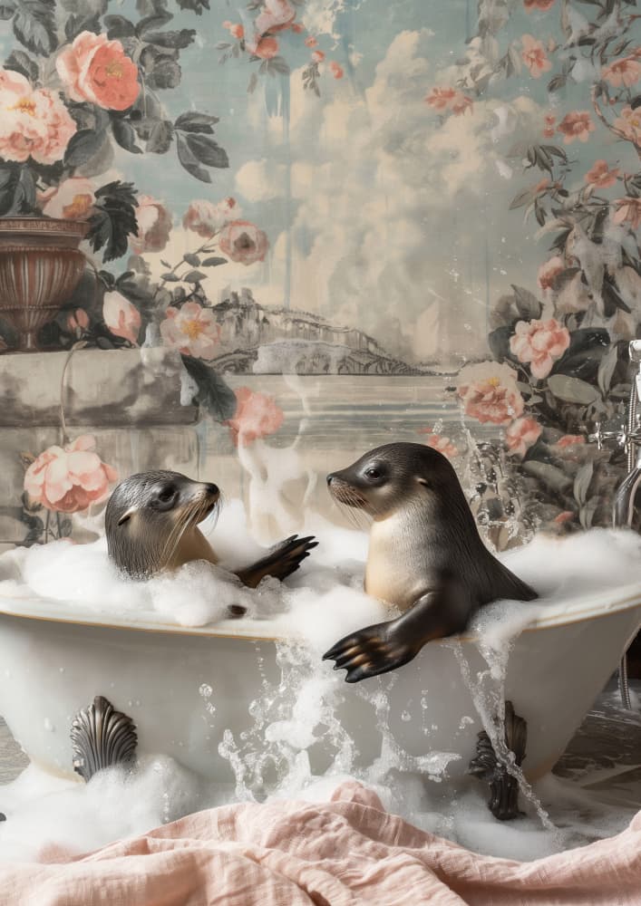 Seals Bubble Bath by Niky Rahner — canvas wall art